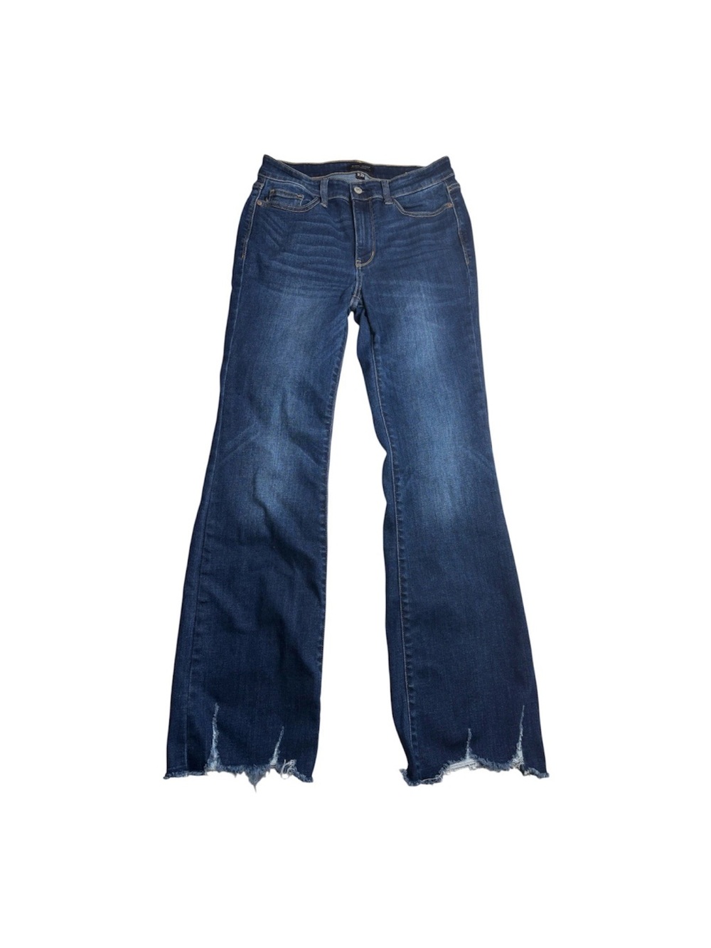 Judy Blue Boot Cut Jeans Women 9/29 Blue Mid Rise Raw Hem Stretch Dark Wash